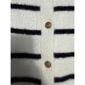Goelia Eco-Friendly Mink Knitted Striped Cardigan Cream Black Gold Medium thumbnail 6