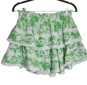 Aerie Green and White Floral Tiered Mini Skirt Size Medium thumbnail 1