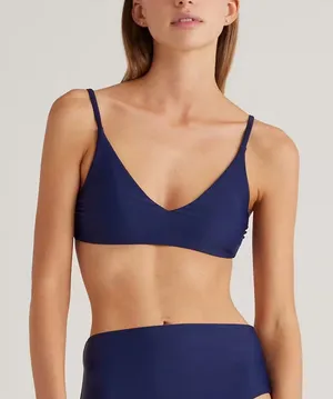 NWT Quince Navy Blue Italian v-neck bikini top Sz L thumbnail 1