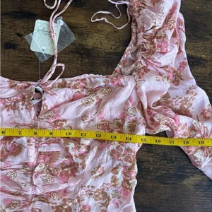 Free People Floral Crop Top M Pink Combo Smocked Puff Sleeve OB1569574 thumbnail 12