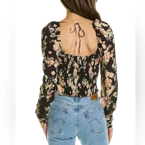 NEW Free People Hilary Printed Keyhole Top Black Combo thumbnail 5