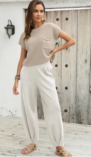 NWOT Two Piece Knitted Sweater Set Tan Size L thumbnail 1