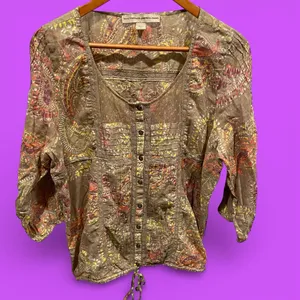 Cute boho western lace mesh paisley lightweight button front blouse festival Y2K thumbnail 3