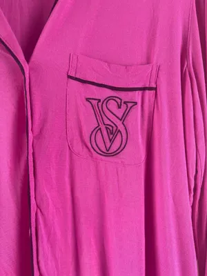 Victorias Secret Women XS Hot Pink Modal Long Sleeve Sleepwear Shirt Monogrammed thumbnail 3