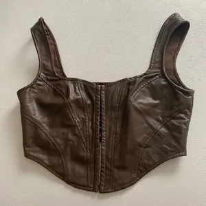 Windsor Brown Faux Leather Corset Top Size L Bustier Hook Front Structured Crop thumbnail 2