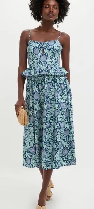 Tuckernuck Hyacinth House Blue Leafy Floral Maeve Midi Dress Sz S thumbnail 1