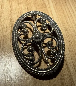 Antique Norwegian Viking Style Silver 830 S Round Brooch Scandinavian Design thumbnail 1