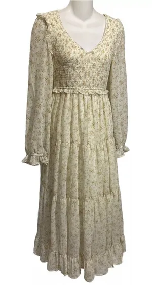 Altar'd State Prairie Dress Small Long Floral Smocked Tiered Cottagecore‎ Maxi thumbnail 1