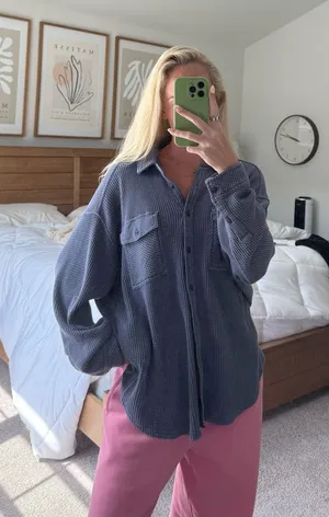 Aerie Relaxed Navy Button-Up Shirt - Women's Casual Top thumbnail 1