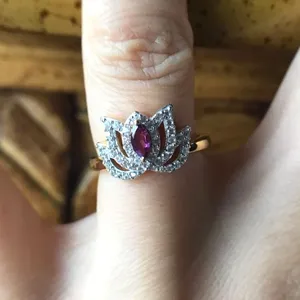 Natural Rhodolite Garnet Sterling Silver Lotus Ring Size 6 thumbnail 1
