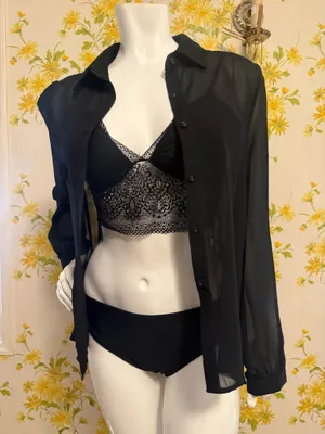 TCEC Black Sheer Button-Up Blouse size S/M thumbnail 1