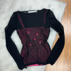 Vintage Currants Y2K Rose Embroidered Mesh Layered Top Romantic Goth thumbnail 1