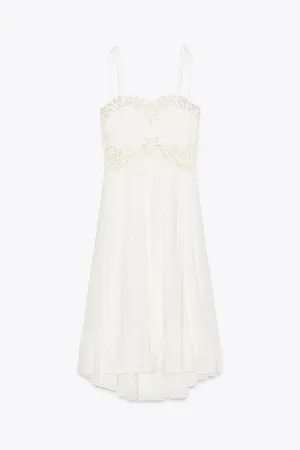 Zara White Lace Cotton Flowy Summer Bohemian Midi Dress thumbnail 7