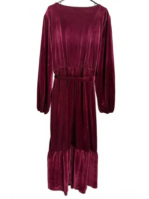Bloomchic NEW Corduroy Dress Size 26 Red Maroon Flare Trumpet Pleated Coquette thumbnail 2