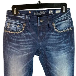 New Miss Me Jeans Womens Size 26 skinny dark Denim Embellished stitched‎ Pockets thumbnail 3