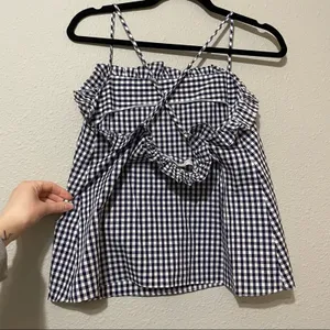 Amanda Uprichard Blue & White Gingham Ruffled Tank Top Blouse S thumbnail 6