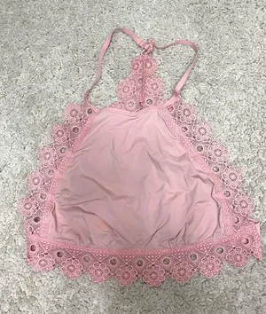 aerie Pink Crochet-Trim Halter Bandeau thumbnail 1