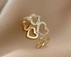 18K Gold Plated Adjustable Heart Open Ring for Women,Love Ring,Statement Ring thumbnail 2