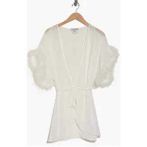 In‎ Bloom by Jonquil Faux Fur Trim Chiffon Robe Wrap, White, Medium/Large NWT thumbnail 5