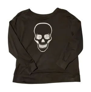 Source Unknown Halloween Long Sleeve Black Shirt with Skull Logo. Size Large thumbnail 1