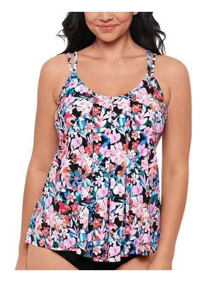 Swim Solutions Pleated Tankini Swim Top 806836 Black Multi 14 thumbnail 6