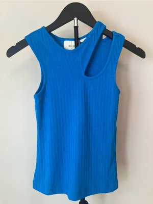 Maeve Anthropologie Blue Asymmetrical Ribbed Tank Top XS‎ NWT thumbnail 4
