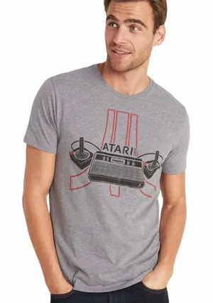 NWT Old Navy Retro Atari Video Gaming Graphic TShirt S Gray Black Red thumbnail 1