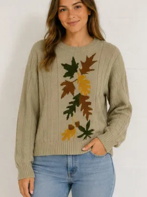 Cream and Green Crew Neck Sweater medium thumbnail 1