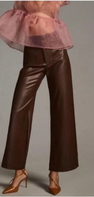 Anthropologie Maeve Colette Faux Leather Cropped Wide Leg Pants Brown Size 28 thumbnail 1