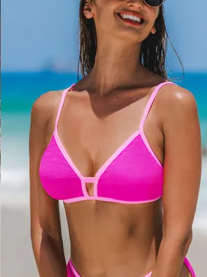 Cupshe Alegria Pink Cut Out Swim Bikini Top Size S thumbnail 1
