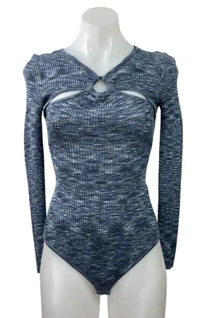 Abercrombie & Fitch O-Ring Blue Space Dye Long Sleeve Cutout Sweater Bodysuit XS thumbnail 1