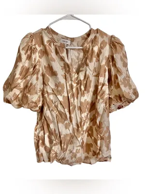 Cece Women Medium Neutral Breezy Puff Sleeve Floral Ditzy Boho Cottagecore Top thumbnail 2