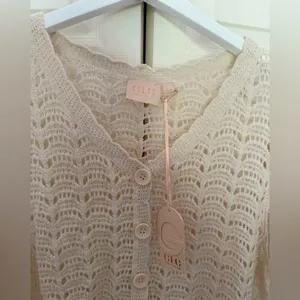 NWT Good Luck Gem Cream Crochet Knit Sweater Cardigan Short Sleeve Size Large thumbnail 3