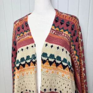 Easel Multicolor Oversize‎ Patterned Boho knit cardigan Size S thumbnail 2