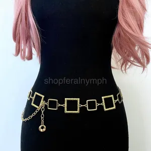 Gold Y2K Geometric Open Square Waist Chain Belt, Fits 22.5-41 Inches, X7GA1299 thumbnail 1