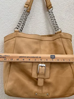 B. MAKOWSKY Beige Tan Pebbled Leather Chain Strap Tote Shoulder Bag thumbnail 11
