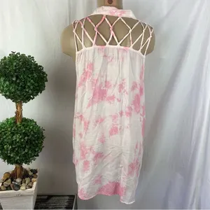 Mono B Pink & White Tie Dye Sleeveless Strappy Top L thumbnail 3