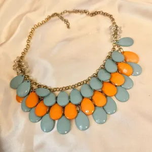 Orange and blue teardrop double strand statement necklace thumbnail 9