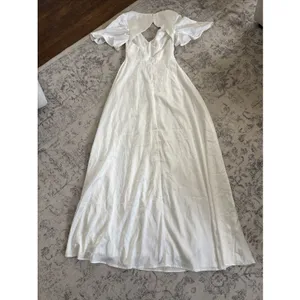 Lulus Elegant Confidence White Satin Flutter Sleeve Cutout Maxi Dress Size XS thumbnail 6