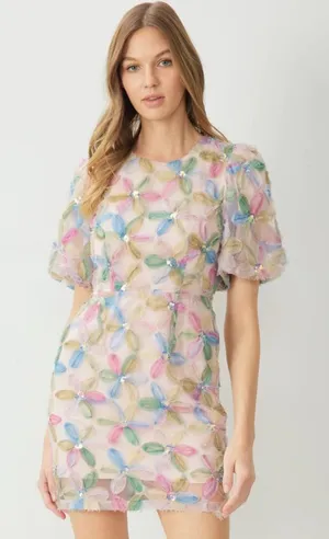Entro Blush Jacquard Floral Mini Dress thumbnail 1