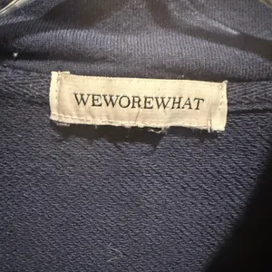 WE WORE WHAT Cropped‎ Terry Quarter Zip Pullover in Navy Blue Normcore thumbnail 5