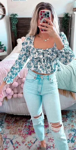 Chelsea & Violet Blue Floral Linen Longsleeve thumbnail 1