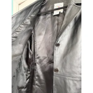 Atlantic Beach Black Leather Blazer‎ Jacket Button Front Women's Size Large thumbnail 4