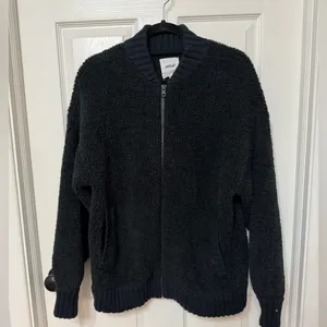 AERIE Sherpa bomber jacket , cardigan size medium‎ black full zip thumbnail 3