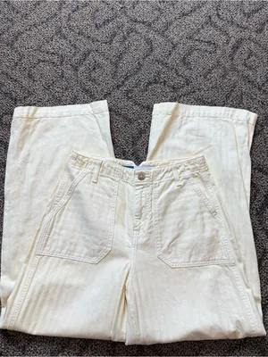 Old Navy High Rise Baggy Wide Leg Light Yellow Denim Pants 100% Cotton thumbnail 2
