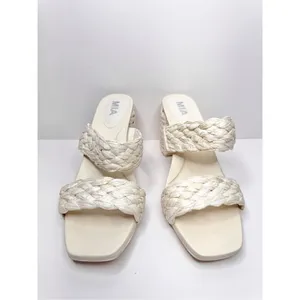 MIA Off‎ White Braided Block Heel Sandals Square Toe Mules Size 10 Raffia thumbnail 4
