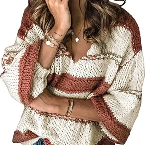 Womens Colorblock V neck Loose Knit Sweater sz medium thumbnail 1
