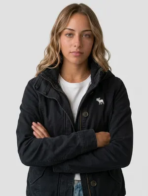 Abercrombie & Fitch Tom Boy Style Black Cotton Hooded Jacket/ Coat thumbnail 2