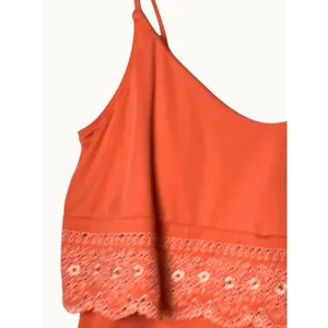 Women’s Tankini Swim Top Coral Pink Eyelet Lace Ruffle Padded Strappy 14” thumbnail 6