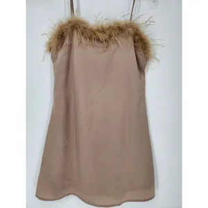Charmed Hearts Tan Feather Trim Slip Dress Beige Women’s Size: M thumbnail 4